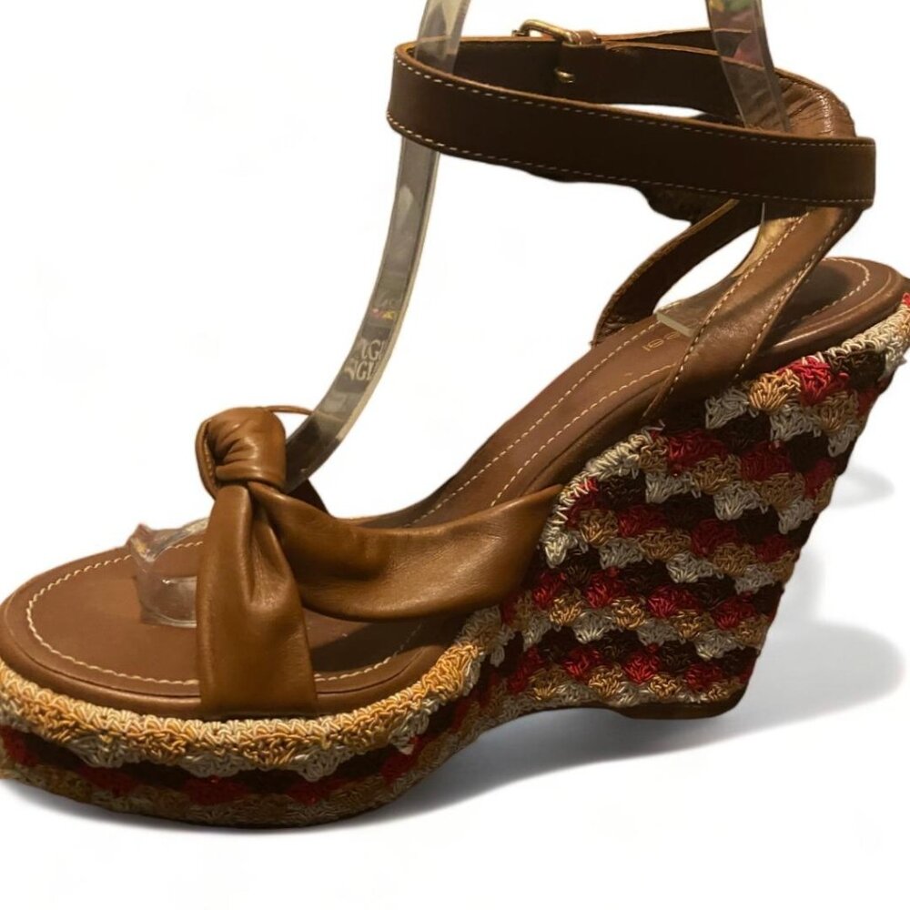 VINTAGE - Sergio Rossi Crochet and Leather Platform Wedges SZ -10 - Picture 3 of 6